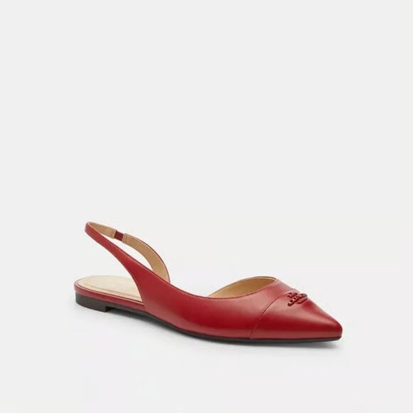 Coach Valerie Slingback Flats Women’s Sz 8.5 Red Leather Logo Pointed Toe Party - Picture 1 of 4